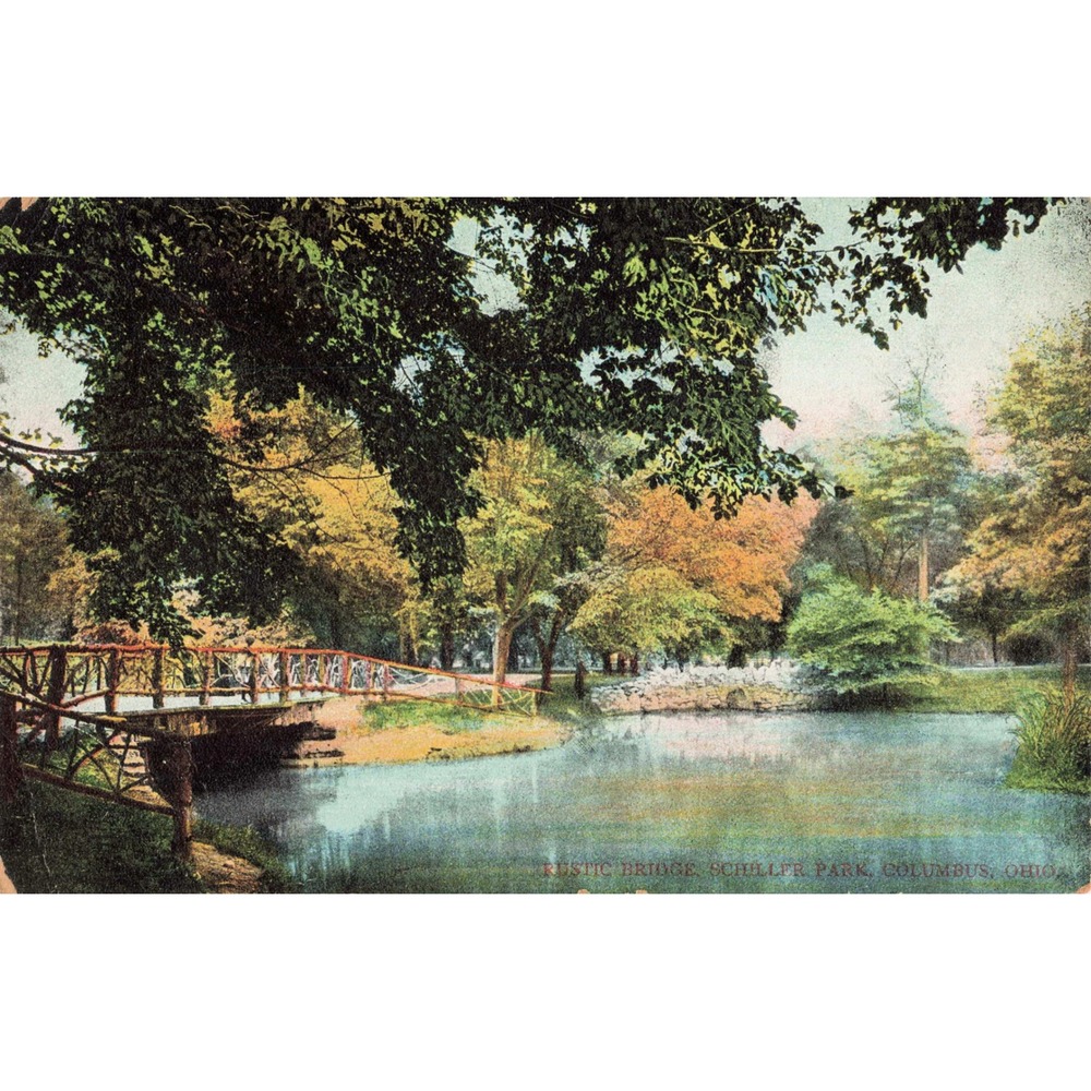 Vtg Schiller Park Rustic Bridge Columbus Ohio Landscape Postcard 1908